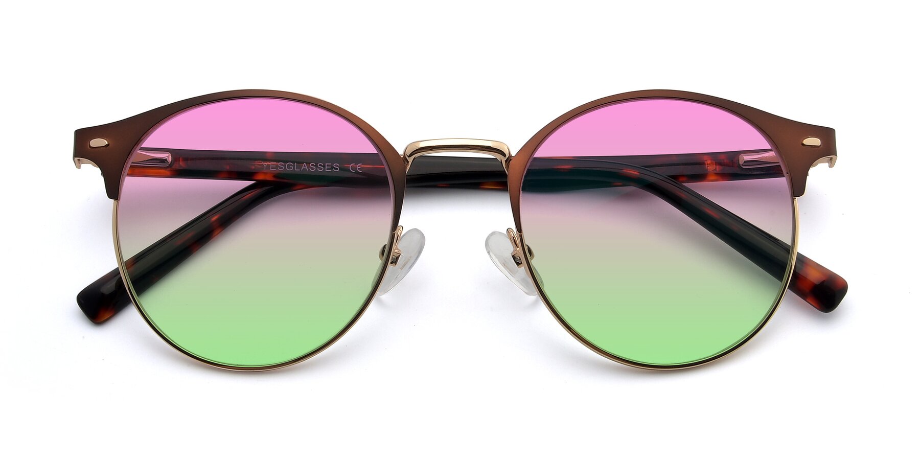 Folded Front of 9099 in Brown-Gold with Pink / Green Gradient Lenses