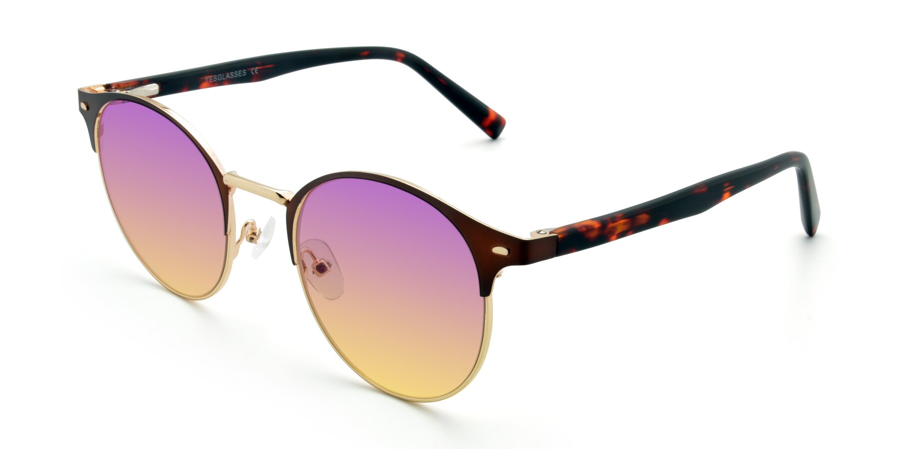 Angle of 9099 in Brown-Gold with Purple / Yellow Gradient Lenses