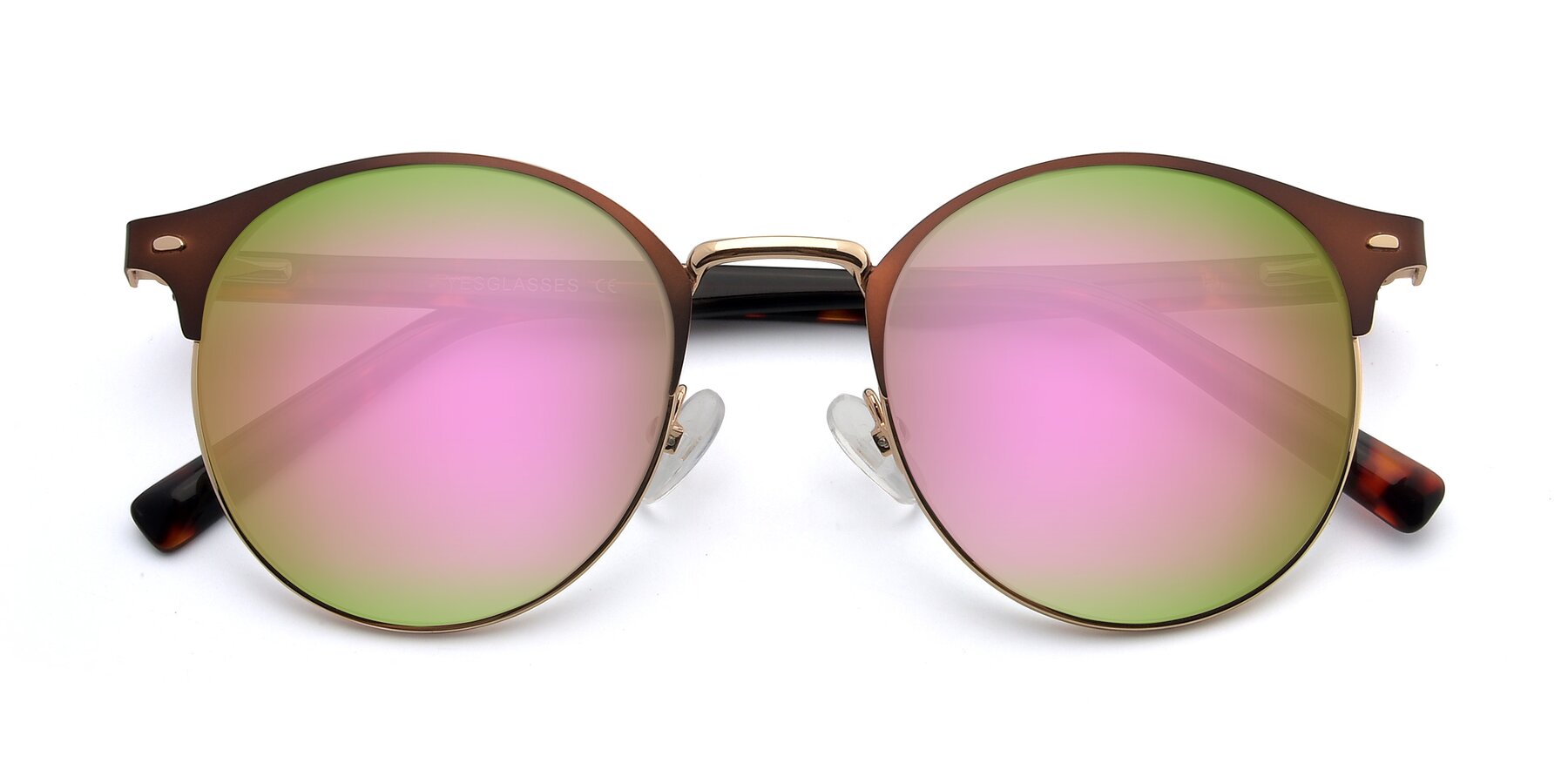 Folded Front of 9099 in Brown-Gold with Pink Mirrored Lenses