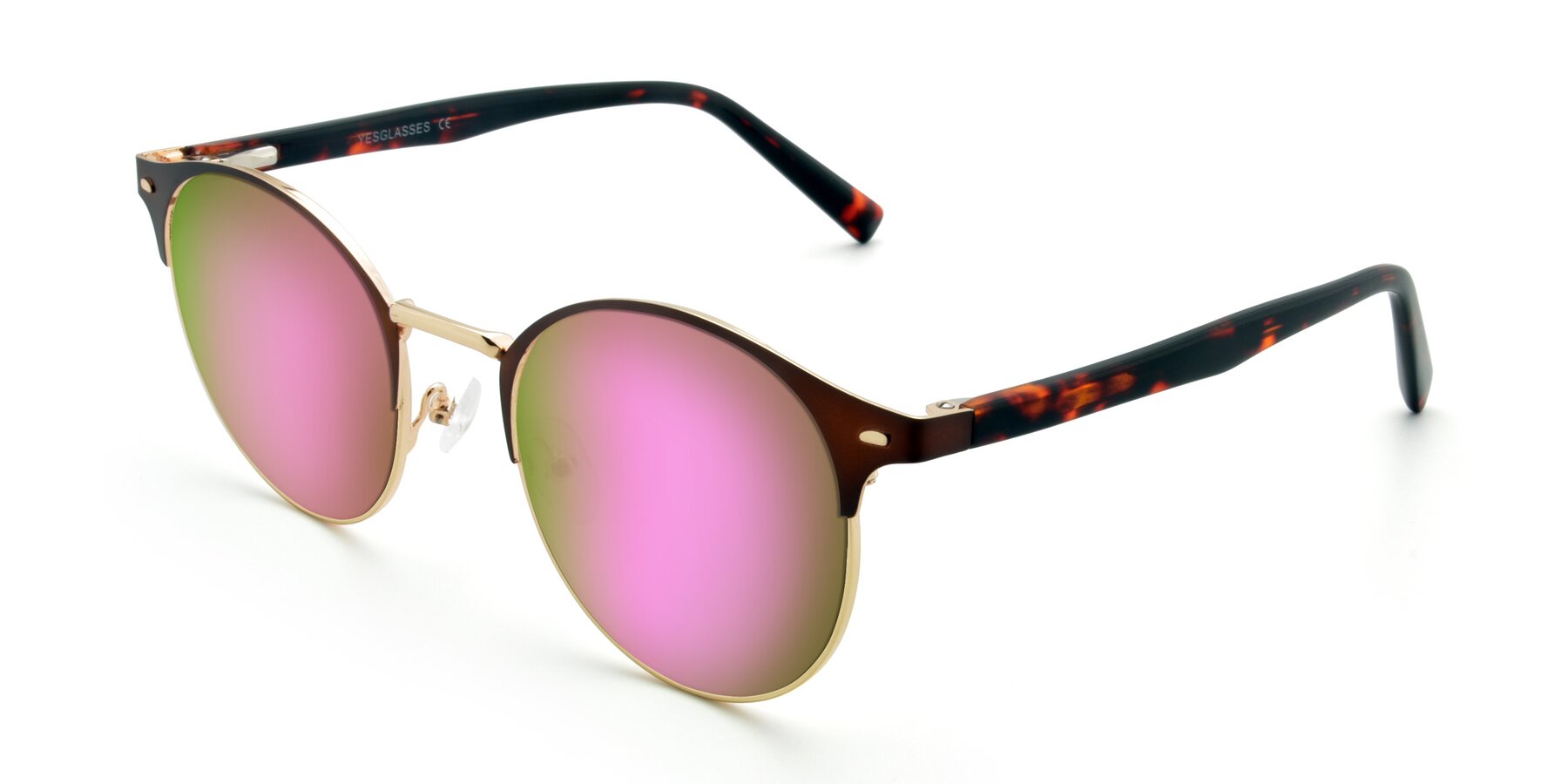 Angle of 9099 in Brown-Gold with Pink Mirrored Lenses