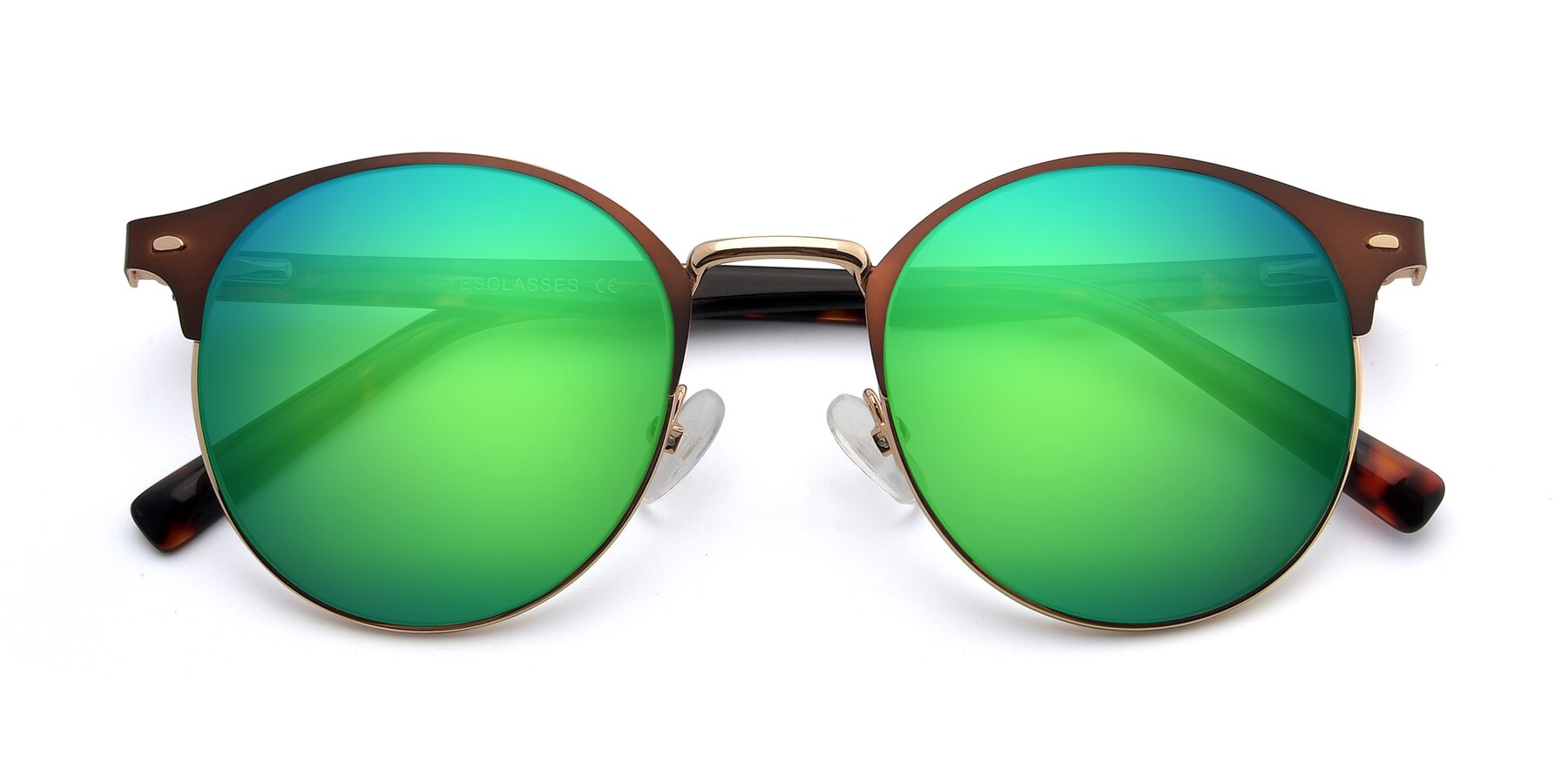 Folded Front of 9099 in Brown-Gold with Green Mirrored Lenses
