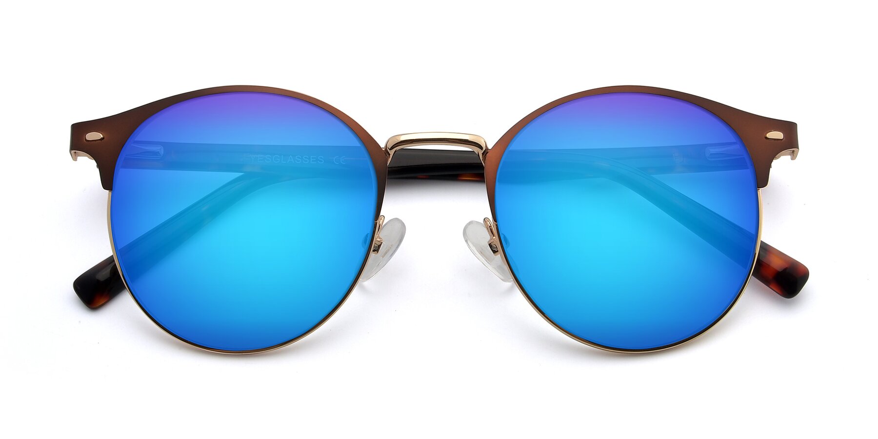 Folded Front of 9099 in Brown-Gold with Blue Mirrored Lenses