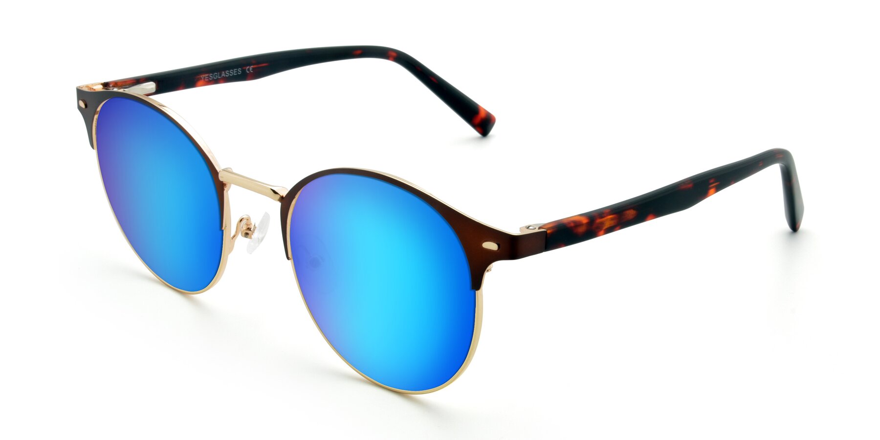 Angle of 9099 in Brown-Gold with Blue Mirrored Lenses