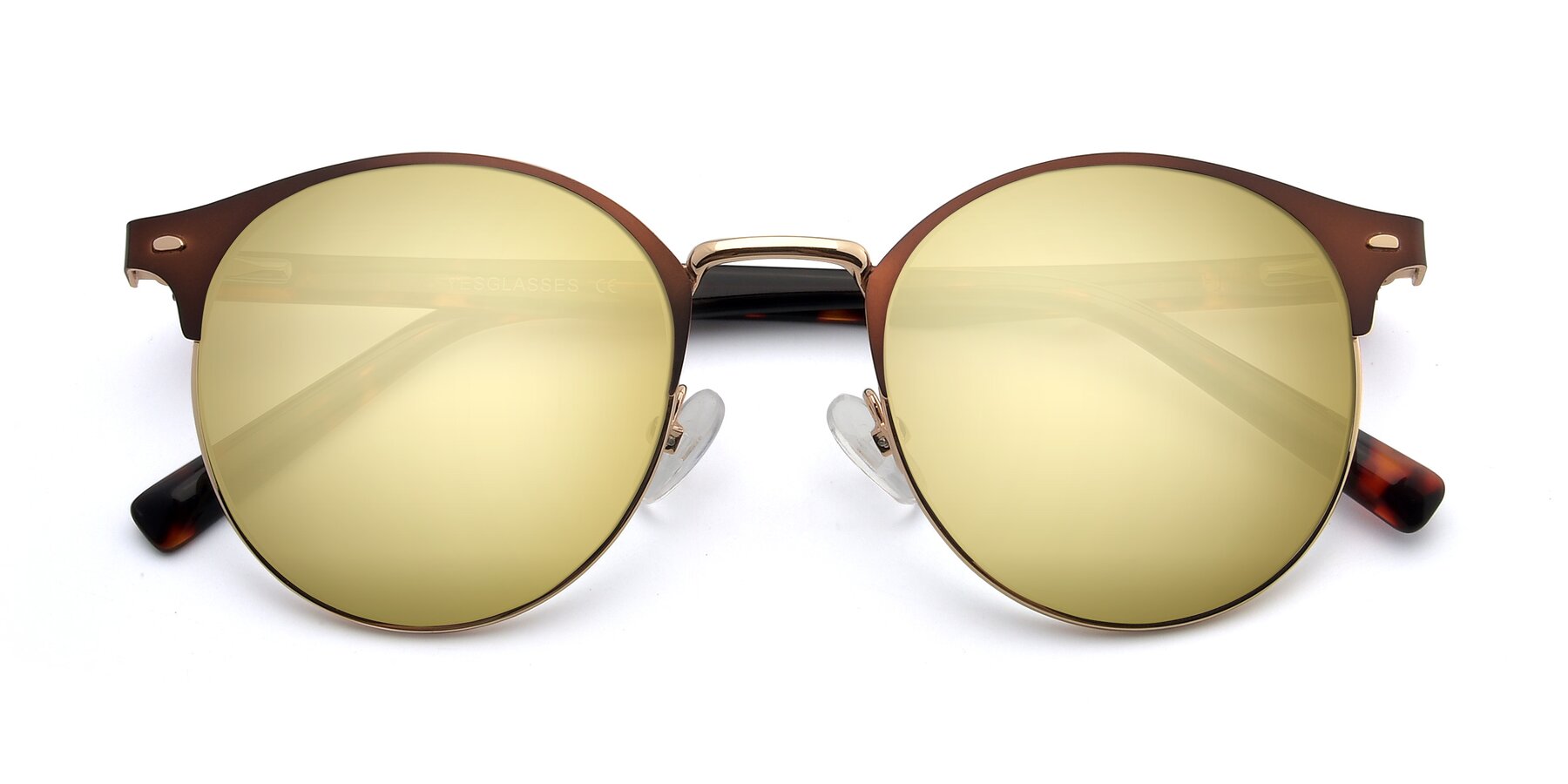 Folded Front of 9099 in Brown-Gold with Gold Mirrored Lenses
