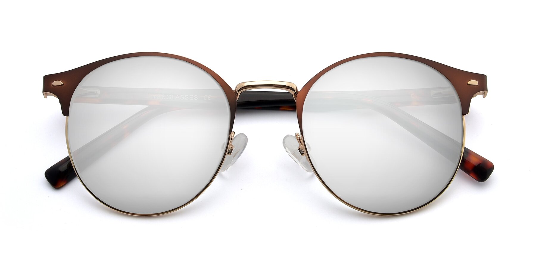 Folded Front of 9099 in Brown-Gold with Silver Mirrored Lenses