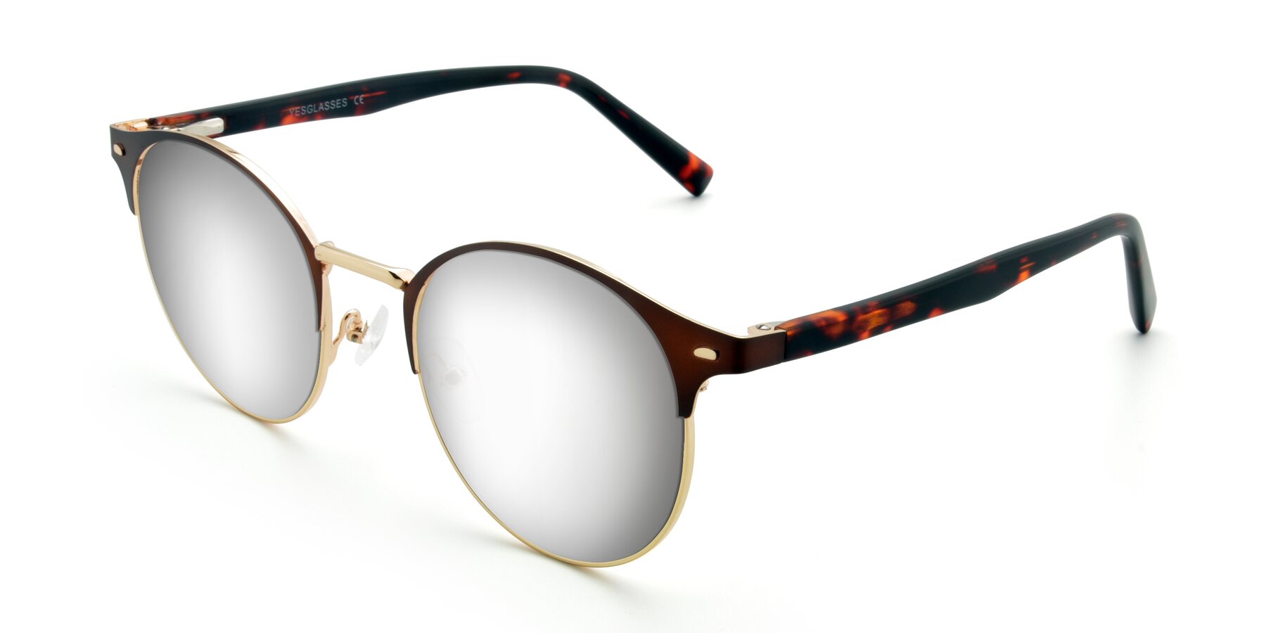 Angle of 9099 in Brown-Gold with Silver Mirrored Lenses