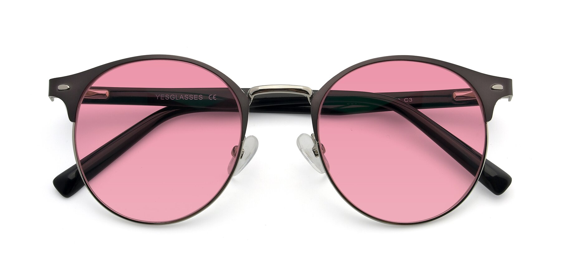 Folded Front of 9099 in Gray-Silver with Pink Tinted Lenses