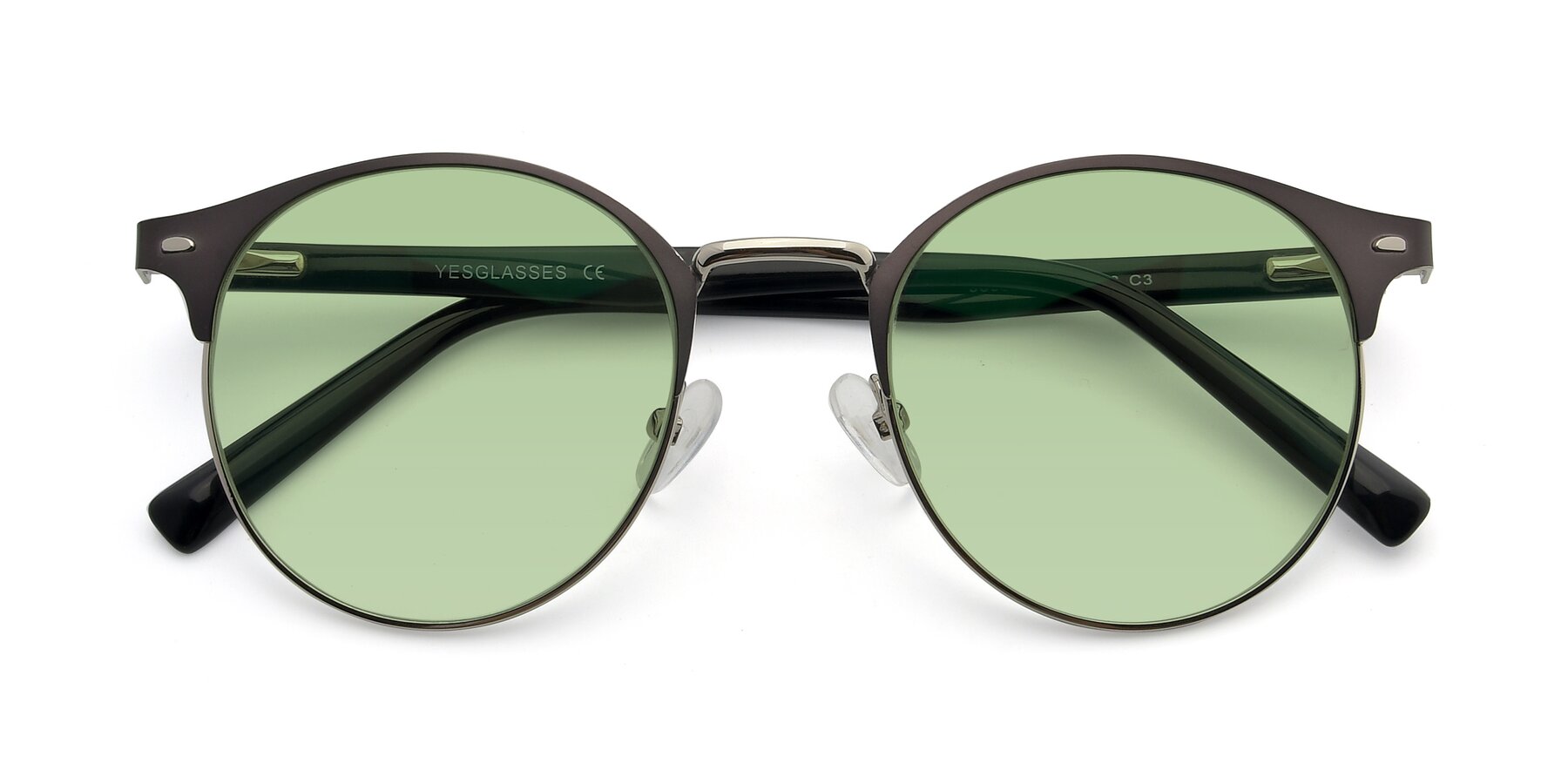 Folded Front of 9099 in Gray-Silver with Medium Green Tinted Lenses