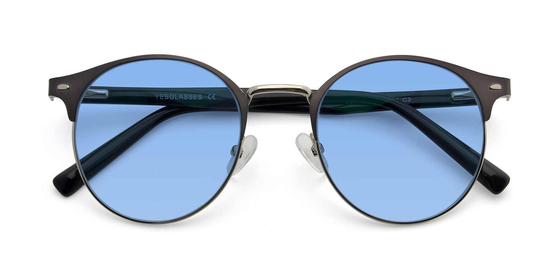 Folded Front of 9099 in Gray-Silver with Medium Blue Tinted Lenses