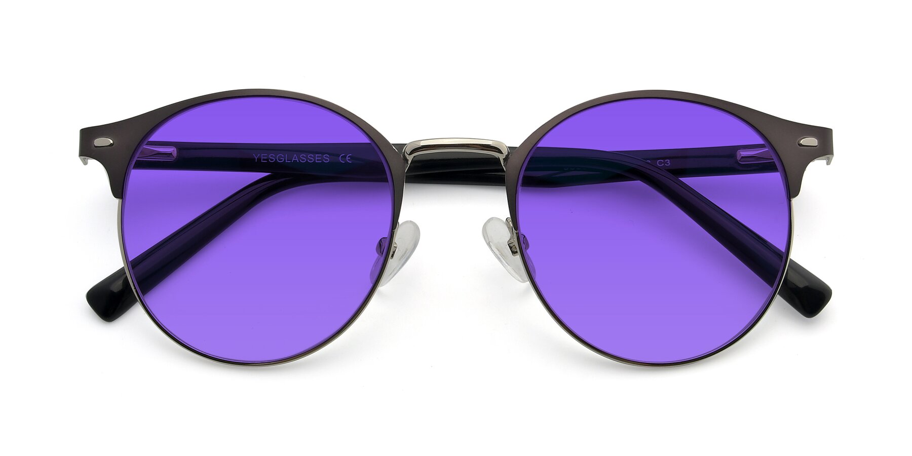 Folded Front of 9099 in Gray-Silver with Purple Tinted Lenses