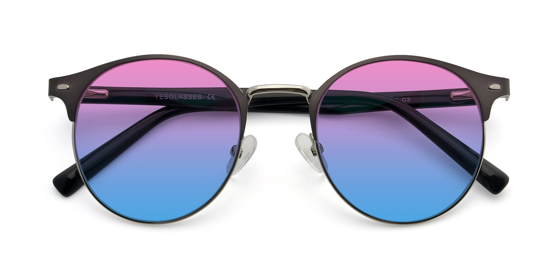 Folded Front of 9099 in Gray-Silver with Pink / Blue Gradient Lenses