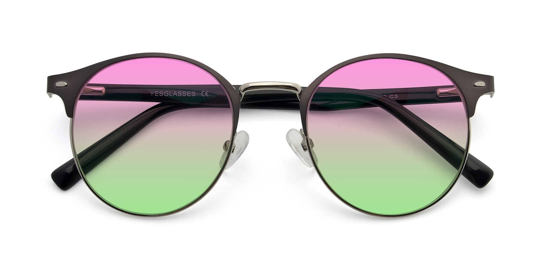 Folded Front of 9099 in Gray-Silver with Pink / Green Gradient Lenses