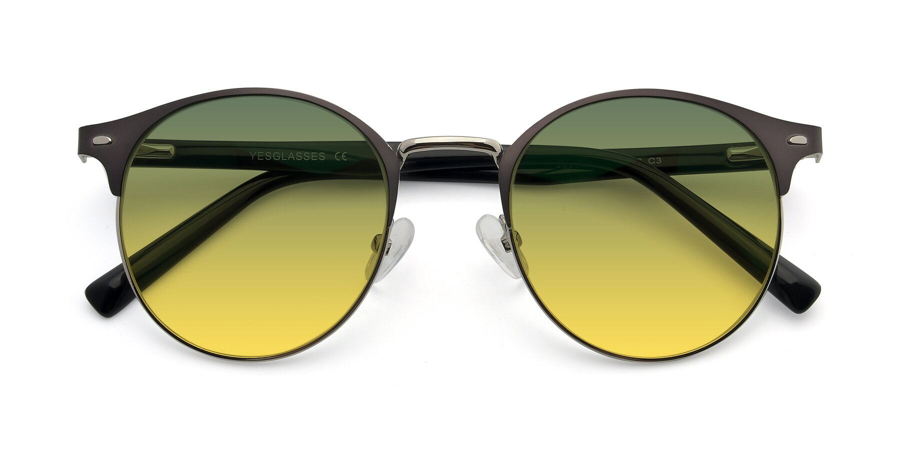 Folded Front of 9099 in Gray-Silver with Green / Yellow Gradient Lenses