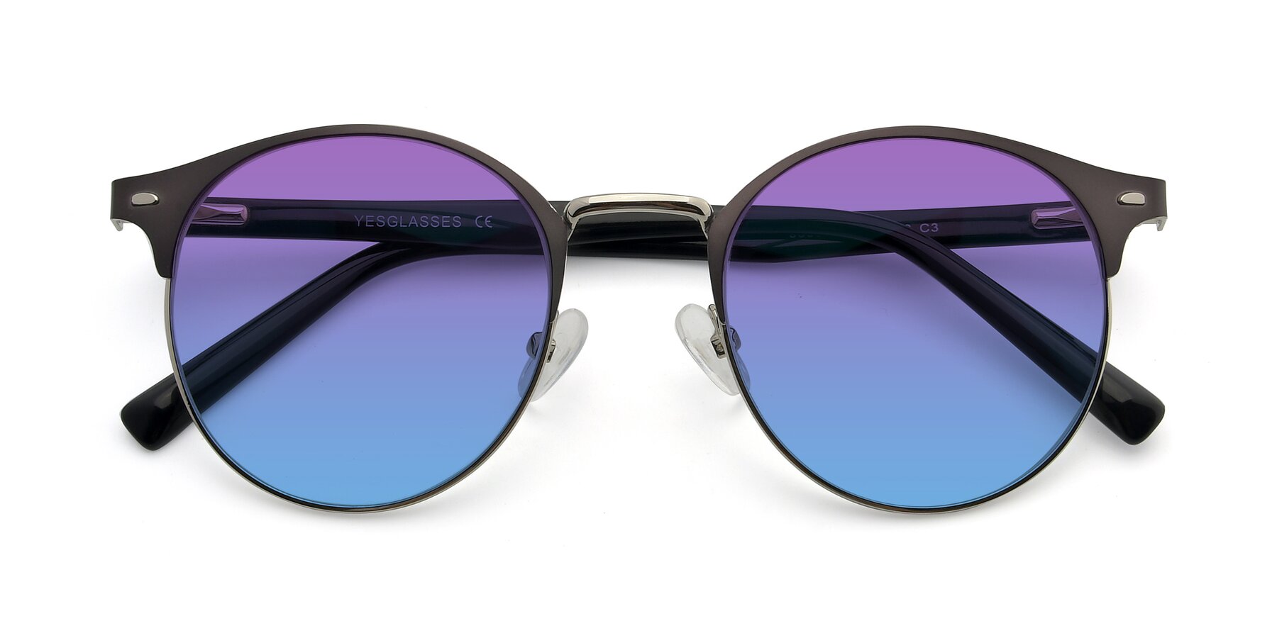 Folded Front of 9099 in Gray-Silver with Purple / Blue Gradient Lenses