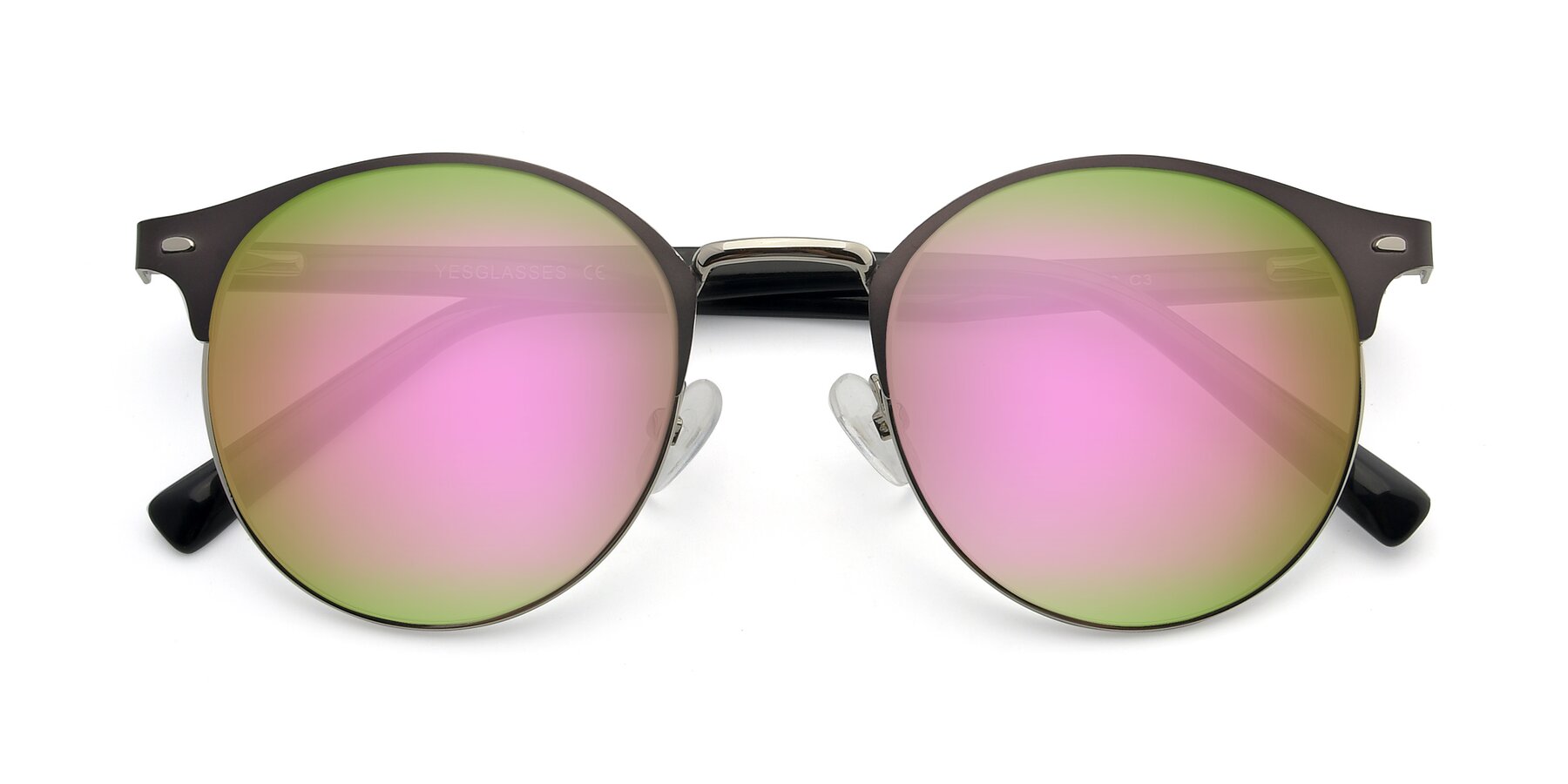 Folded Front of 9099 in Gray-Silver with Pink Mirrored Lenses