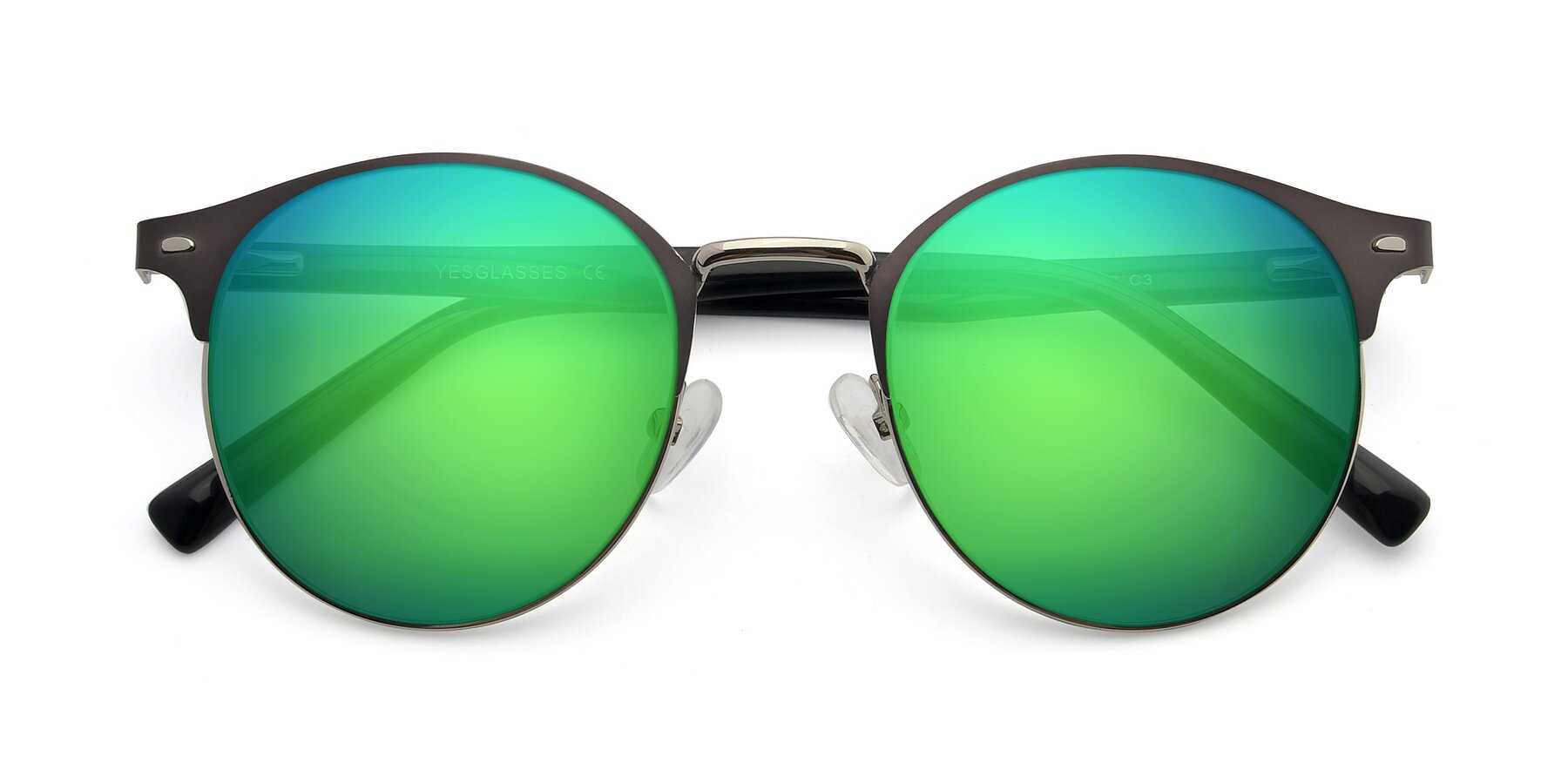 Folded Front of 9099 in Gray-Silver with Green Mirrored Lenses