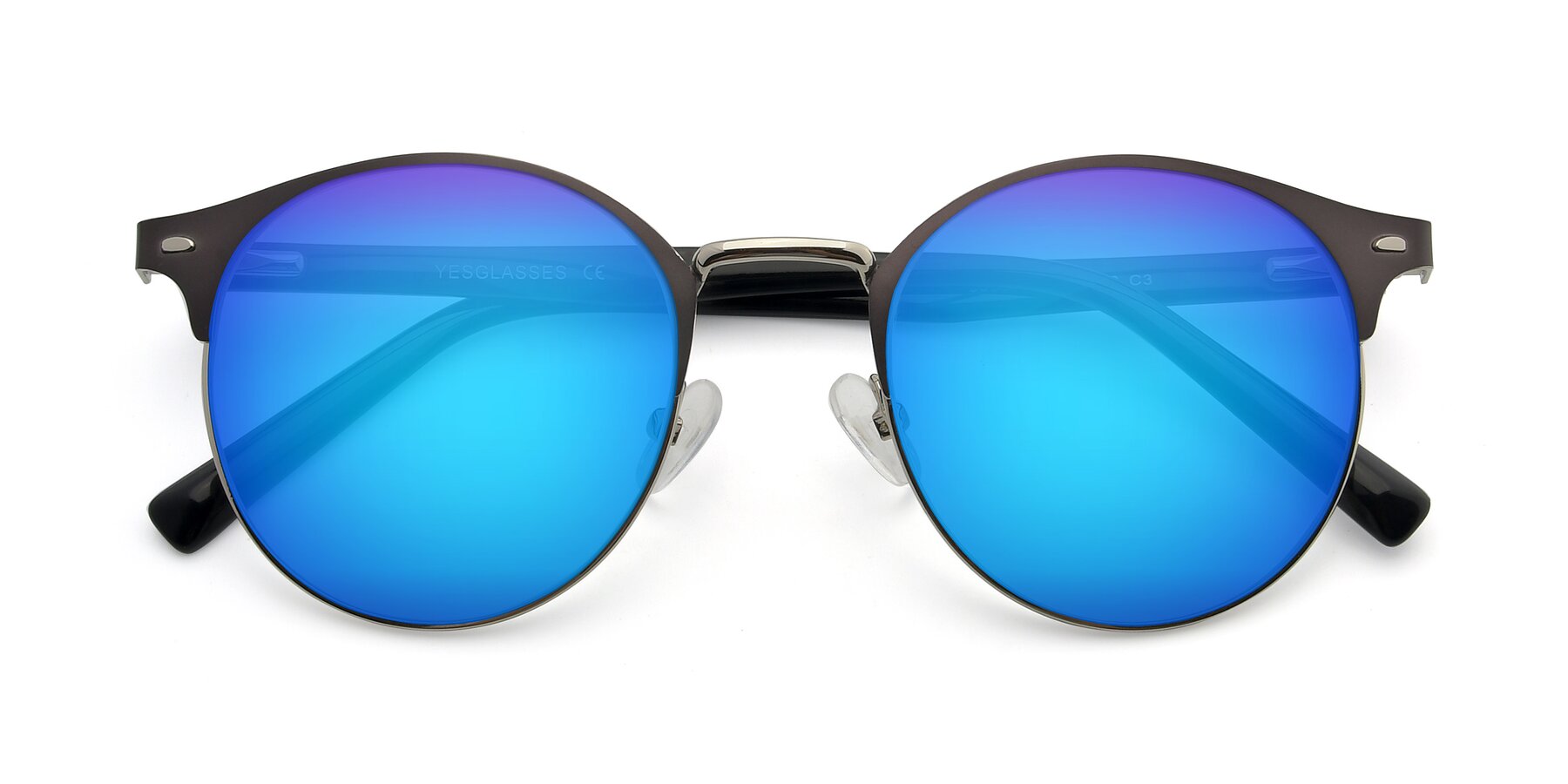 Folded Front of 9099 in Gray-Silver with Blue Mirrored Lenses