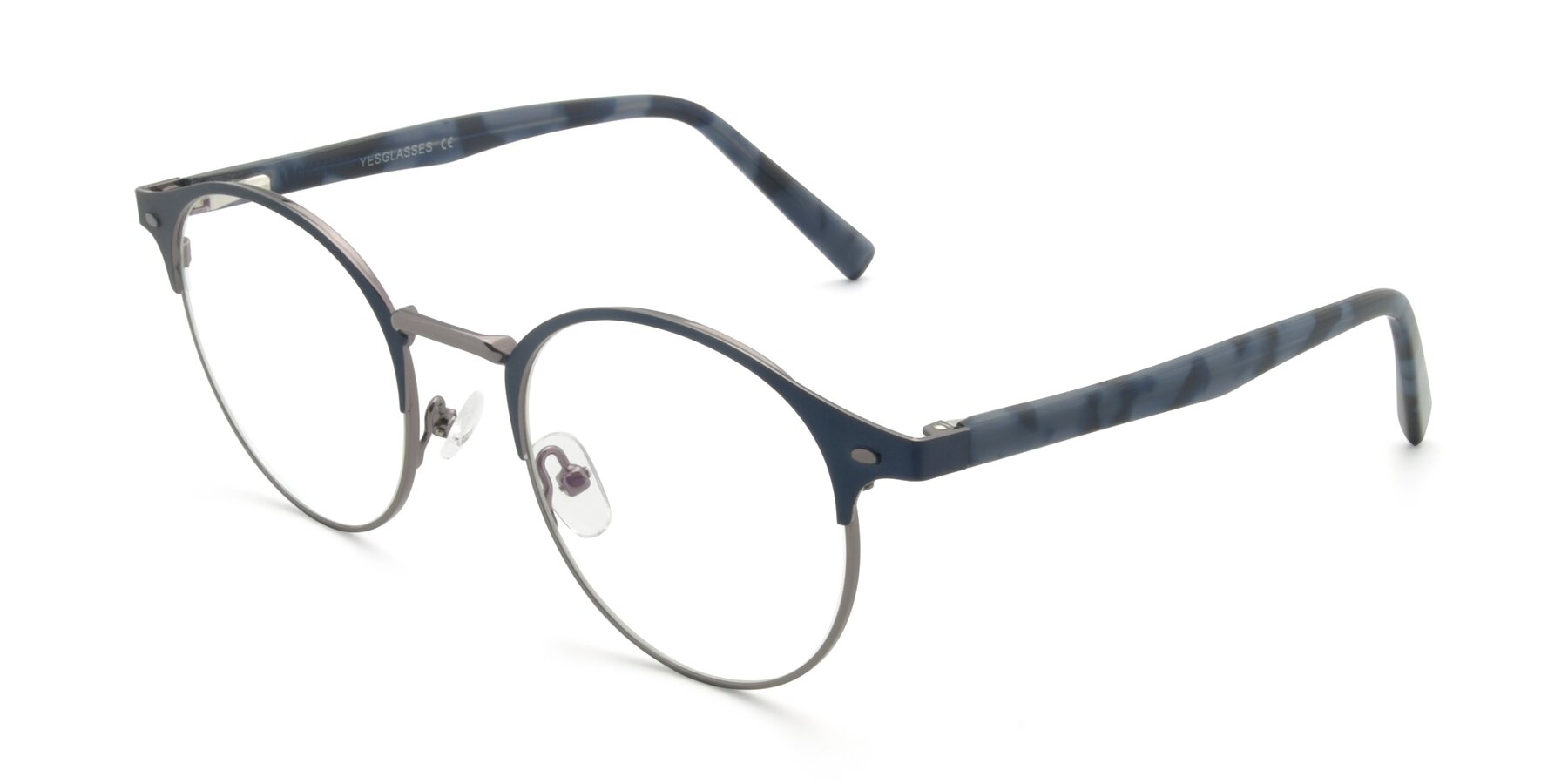 Angle of 9099 in Blue-Gunmetal with Clear Reading Eyeglass Lenses