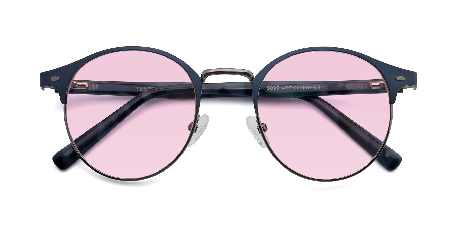 Folded Front of 9099 in Blue-Gunmetal with Light Pink Tinted Lenses