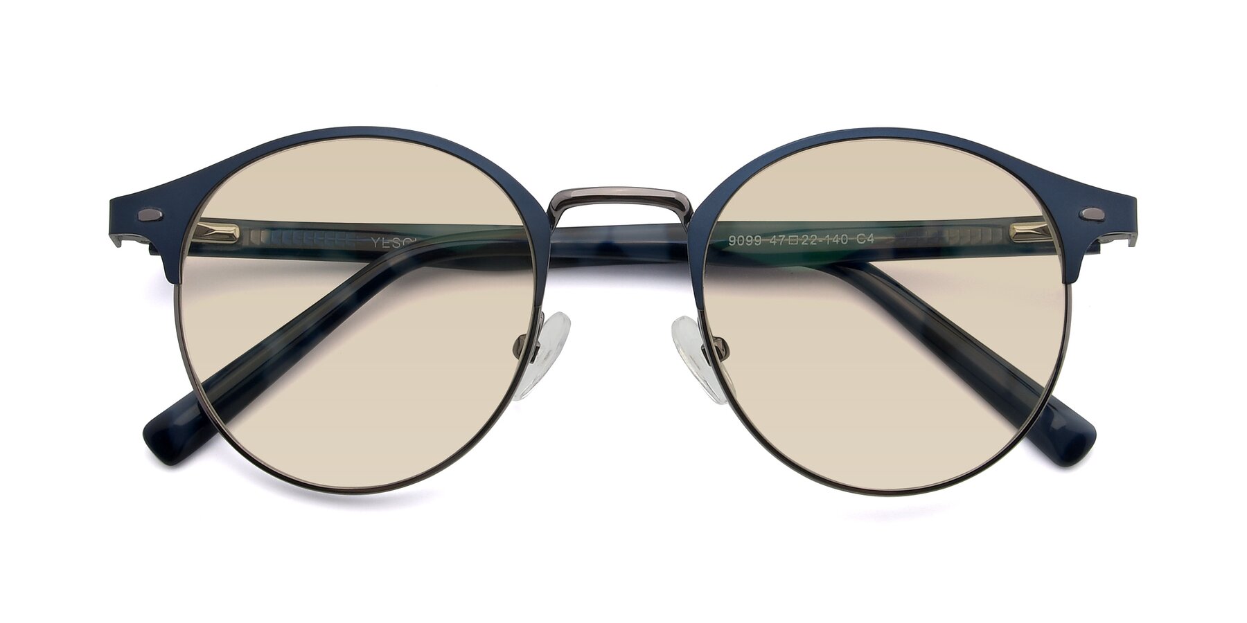Folded Front of 9099 in Blue-Gunmetal with Light Brown Tinted Lenses