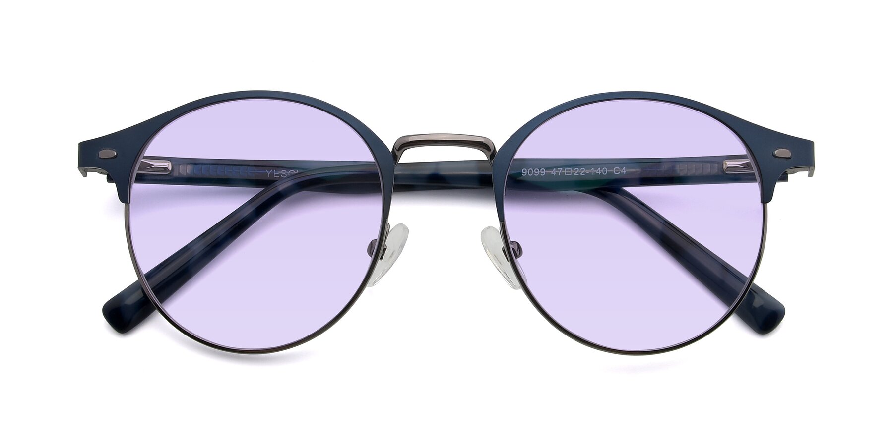 Folded Front of 9099 in Blue-Gunmetal with Light Purple Tinted Lenses