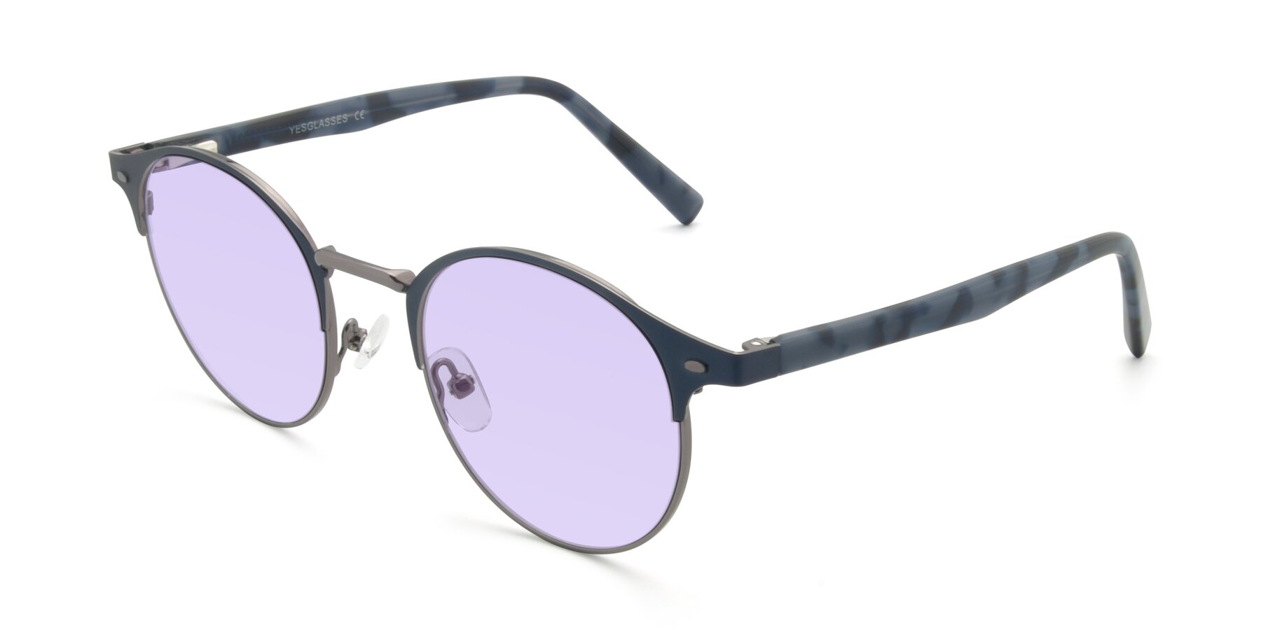 Angle of 9099 in Blue-Gunmetal with Light Purple Tinted Lenses