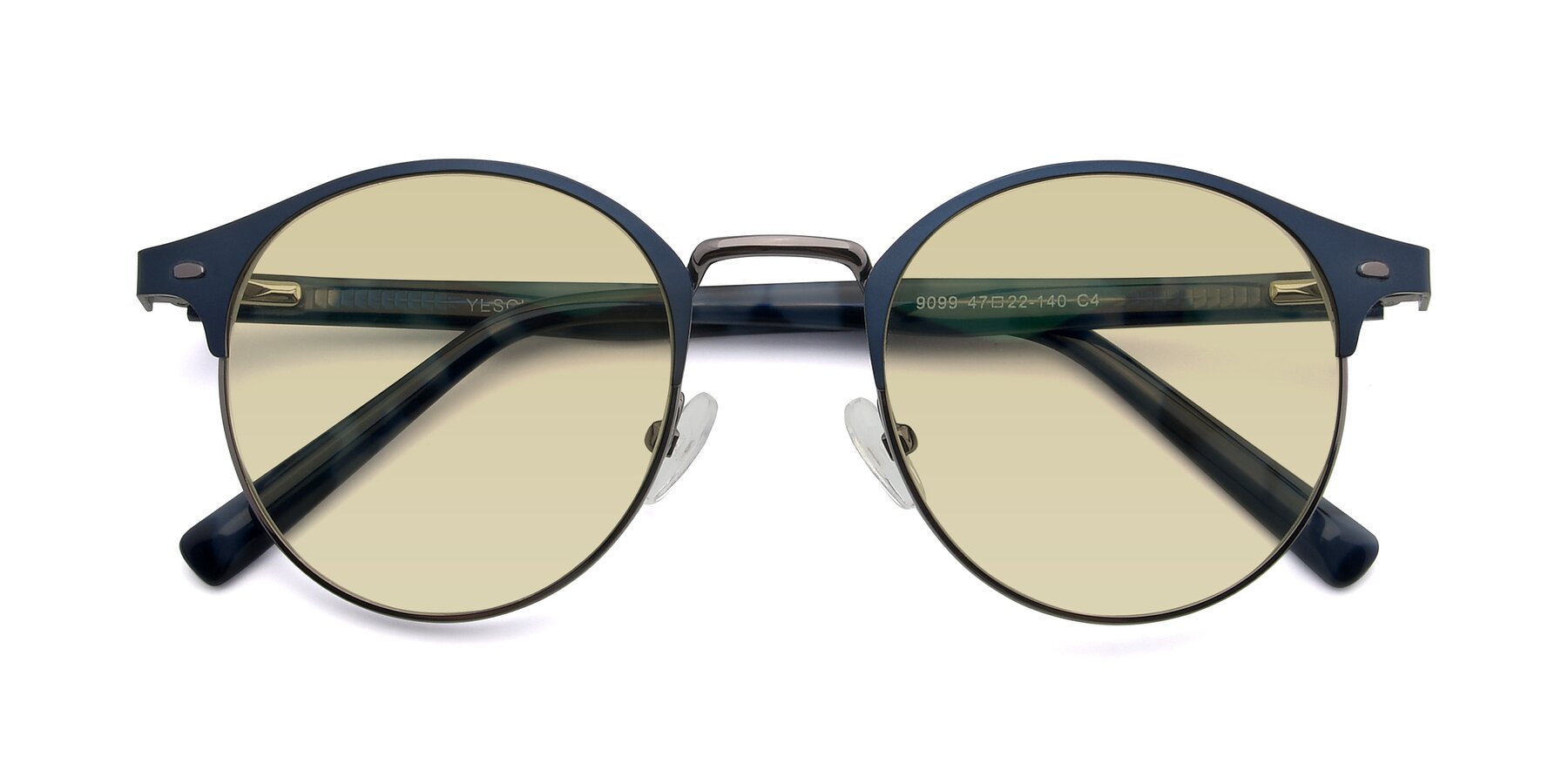 Folded Front of 9099 in Blue-Gunmetal with Light Champagne Tinted Lenses