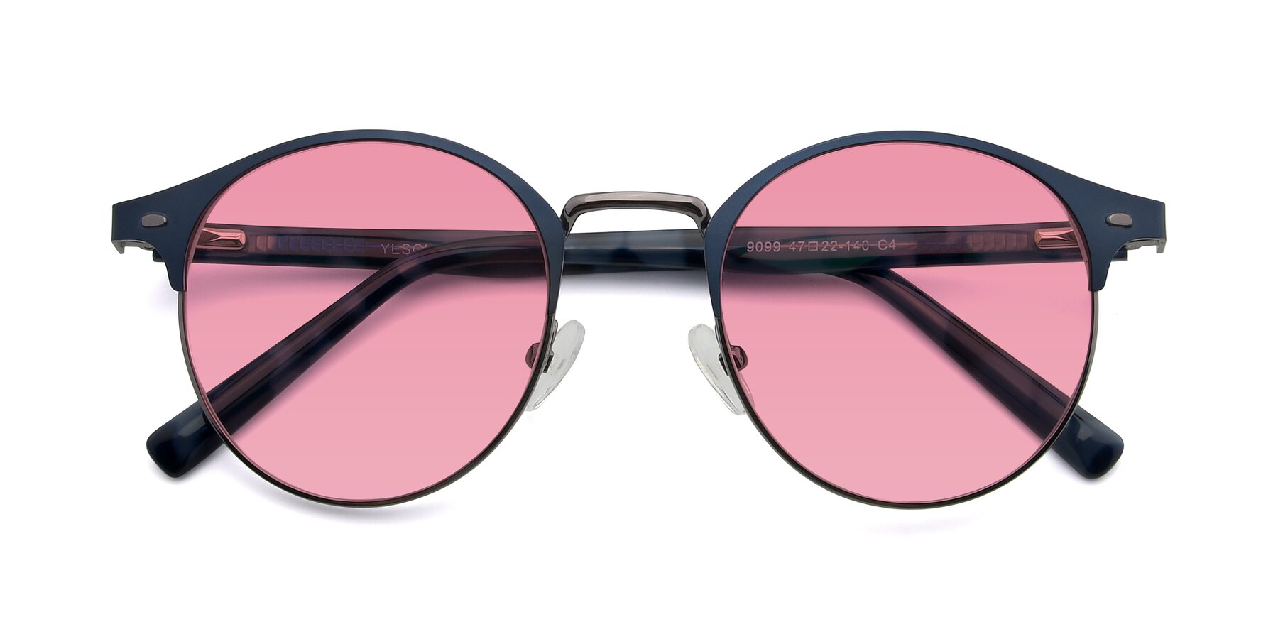 Folded Front of 9099 in Blue-Gunmetal with Pink Tinted Lenses