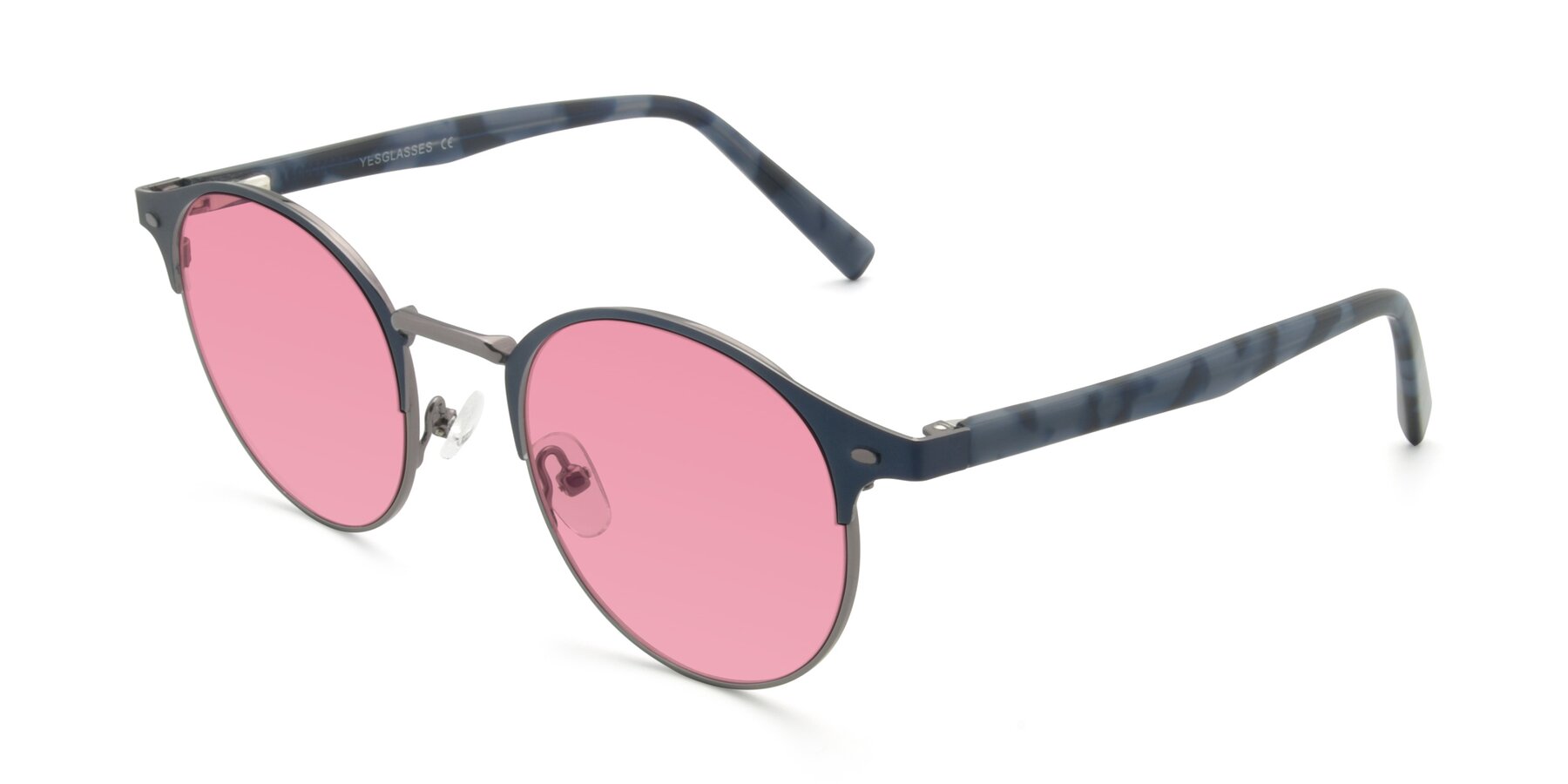 Angle of 9099 in Blue-Gunmetal with Pink Tinted Lenses