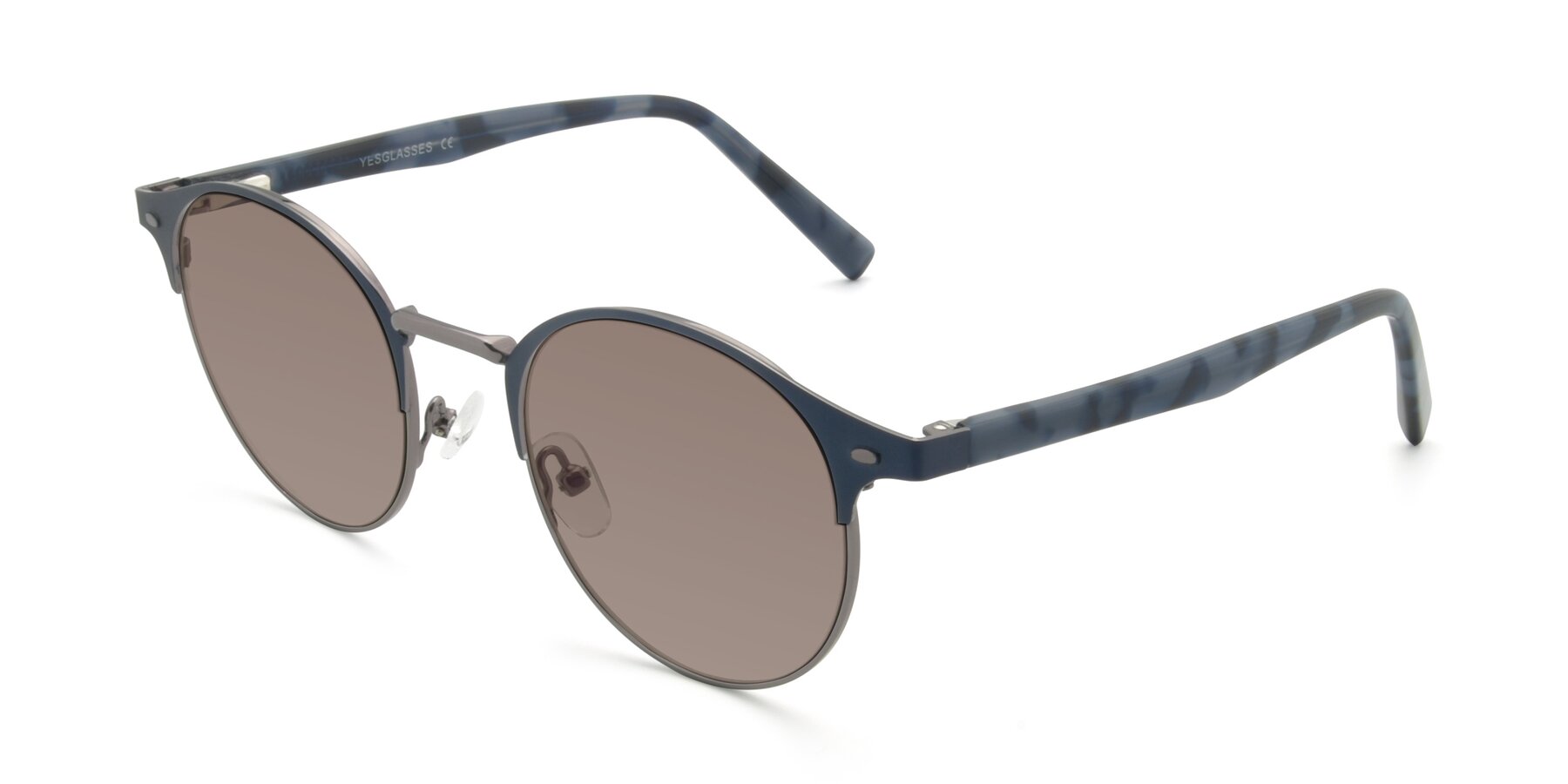 Angle of 9099 in Blue-Gunmetal with Medium Brown Tinted Lenses