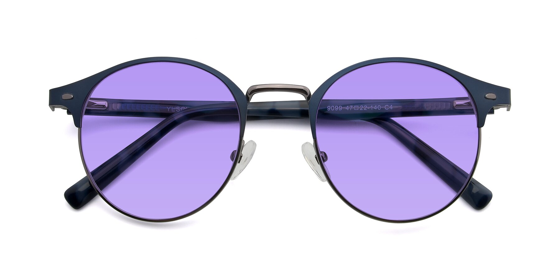 Folded Front of 9099 in Blue-Gunmetal with Medium Purple Tinted Lenses