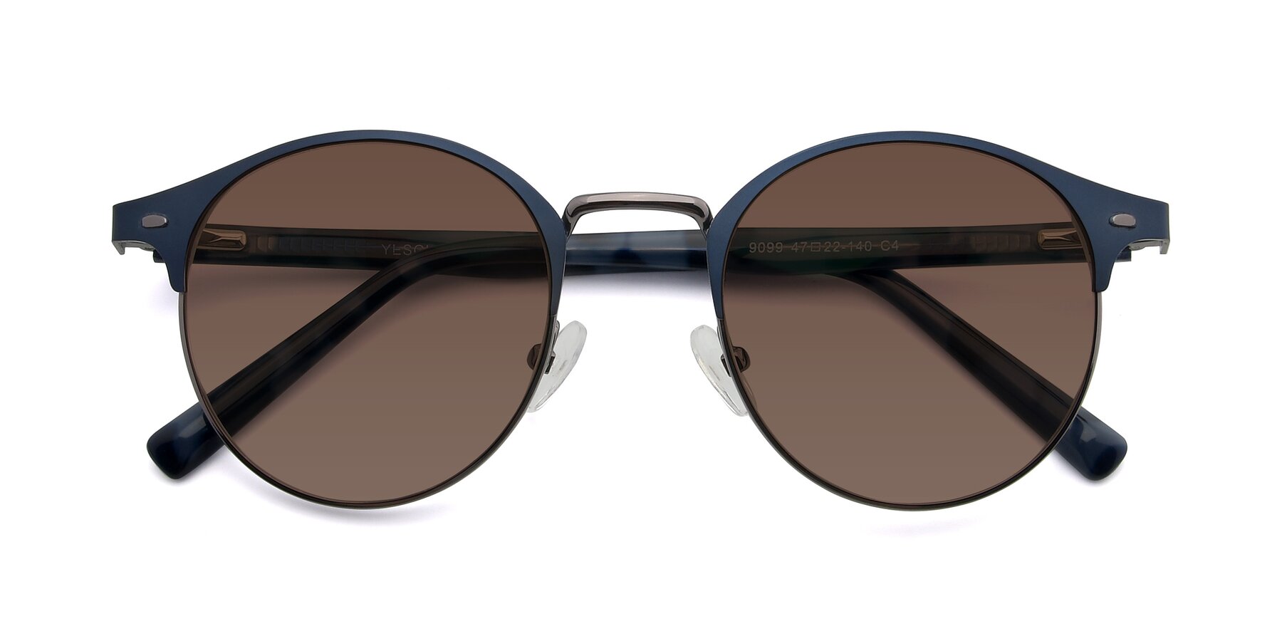 Folded Front of 9099 in Blue-Gunmetal with Brown Tinted Lenses