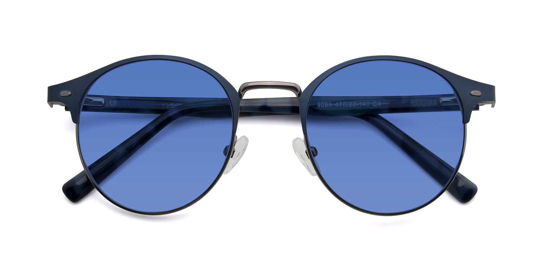 Folded Front of 9099 in Blue-Gunmetal with Blue Tinted Lenses
