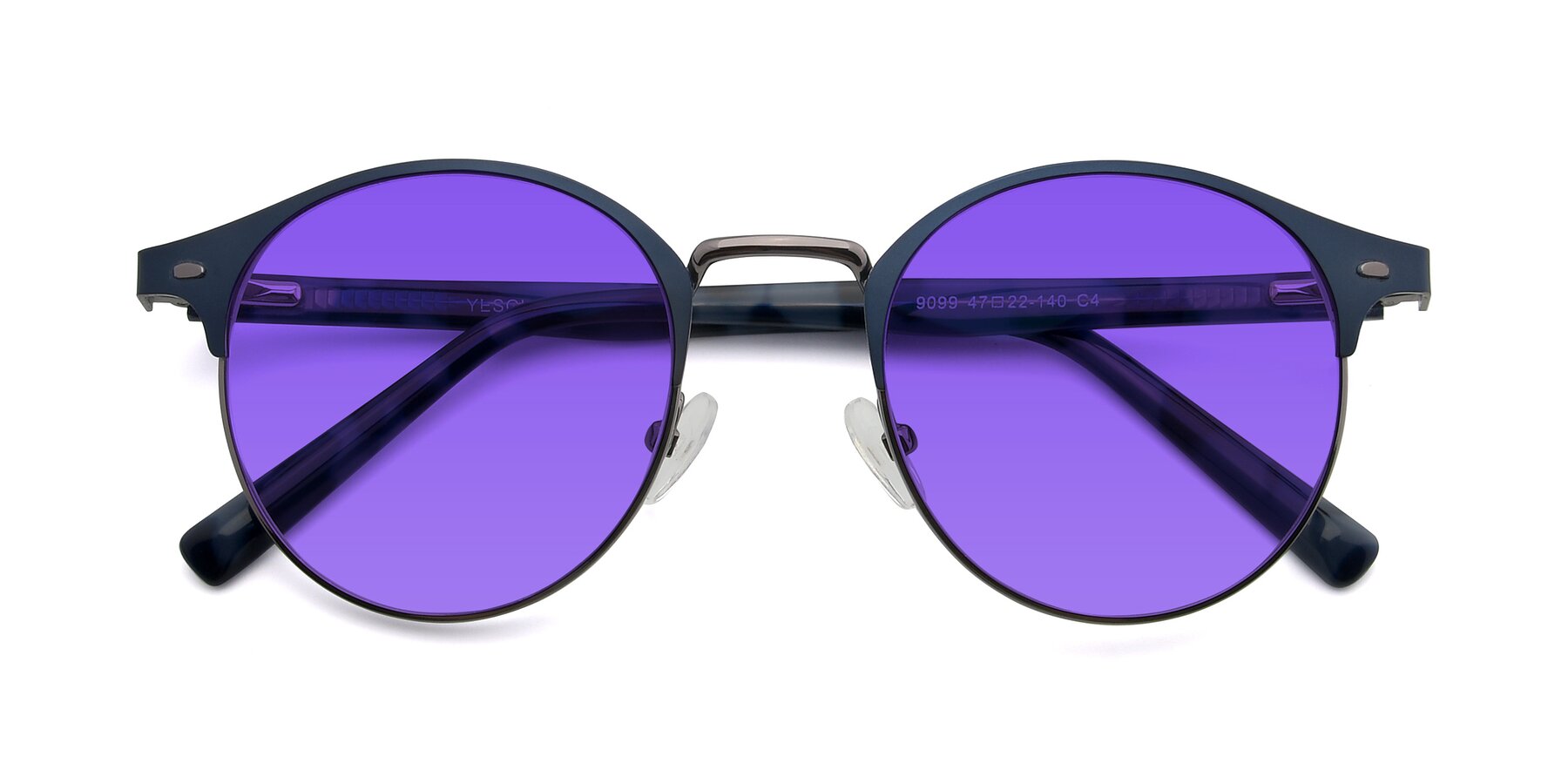 Folded Front of 9099 in Blue-Gunmetal with Purple Tinted Lenses