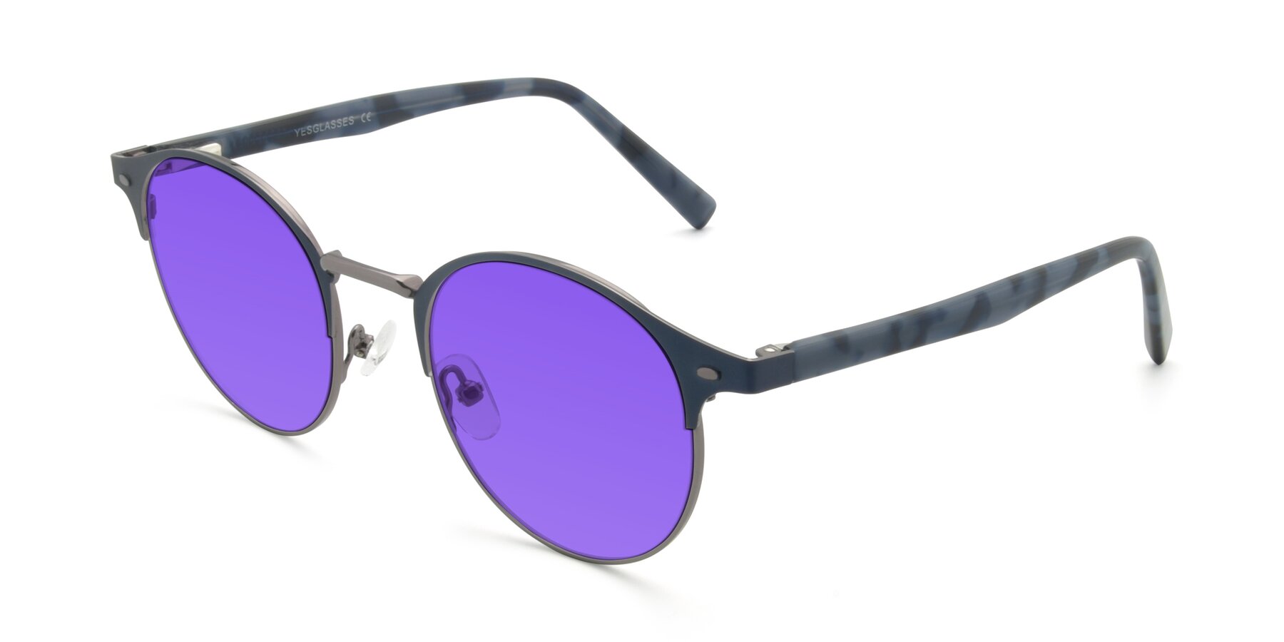 Angle of 9099 in Blue-Gunmetal with Purple Tinted Lenses