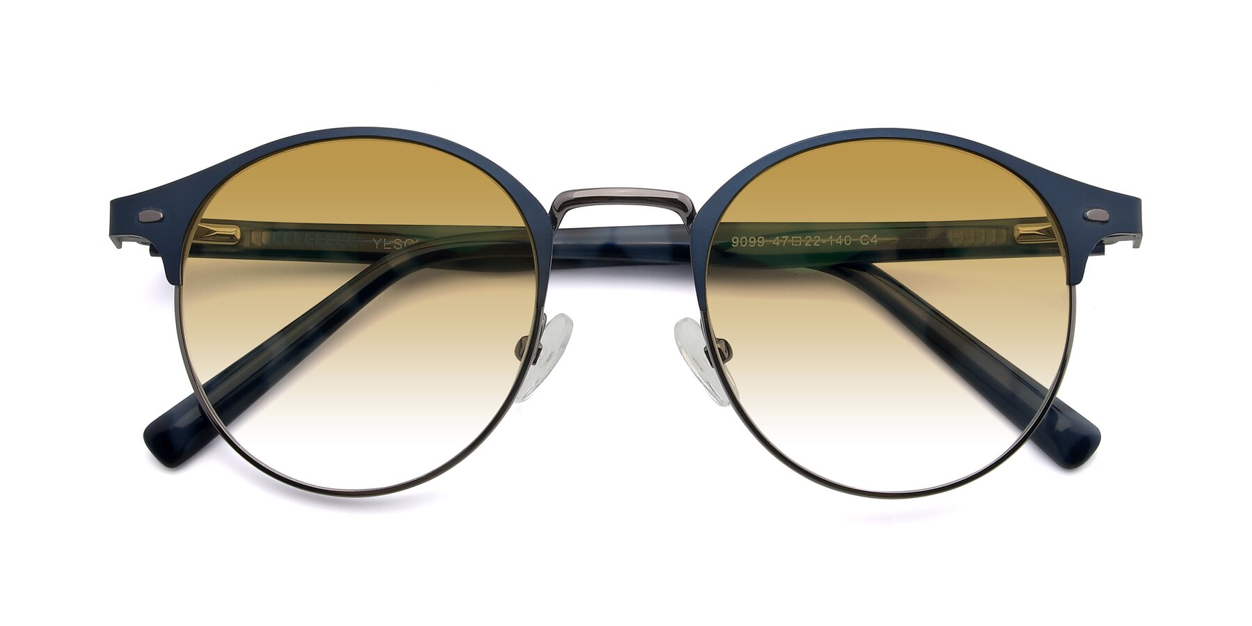 Folded Front of 9099 in Blue-Gunmetal with Champagne Gradient Lenses