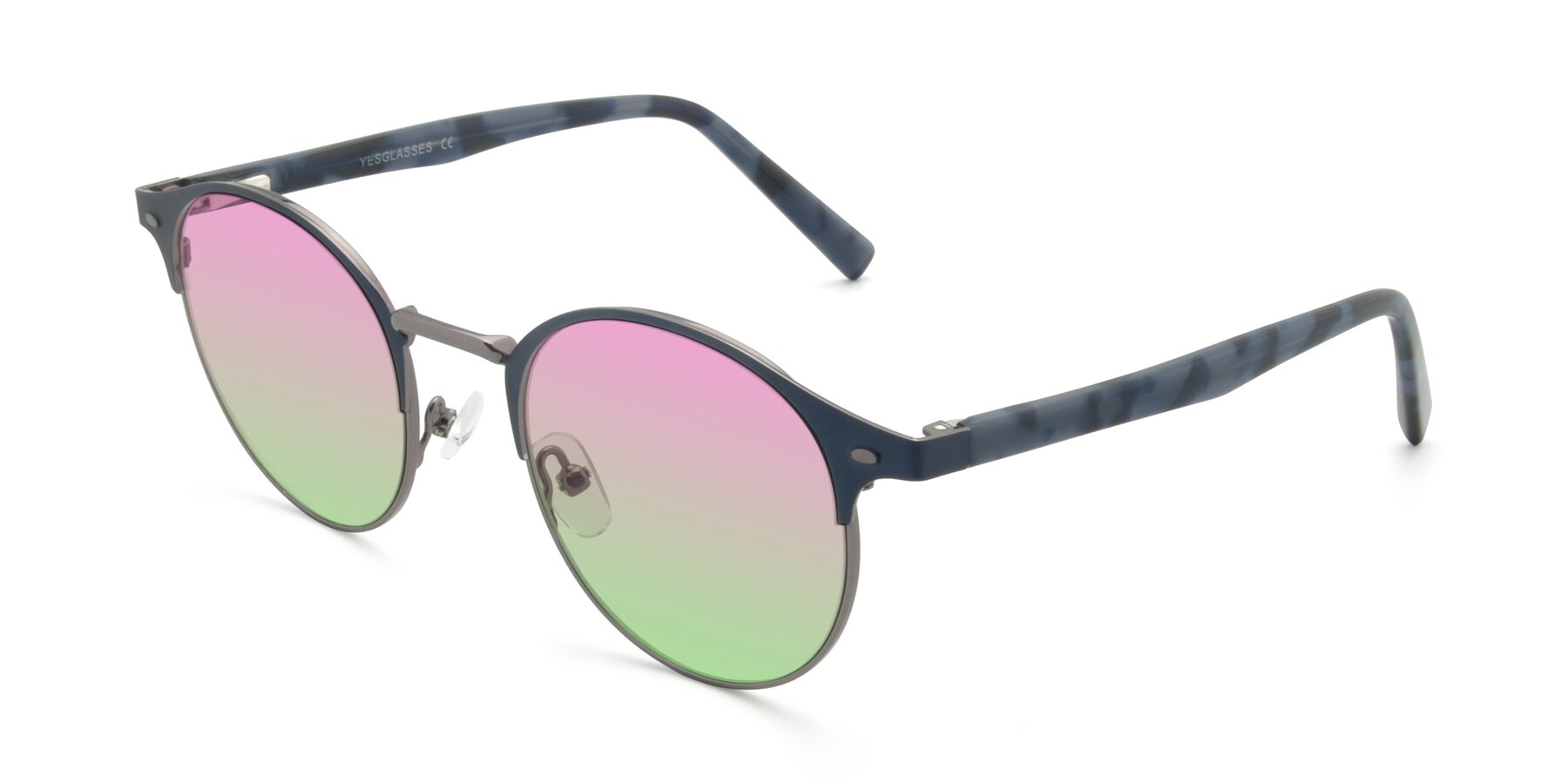 Angle of 9099 in Blue-Gunmetal with Pink / Green Gradient Lenses