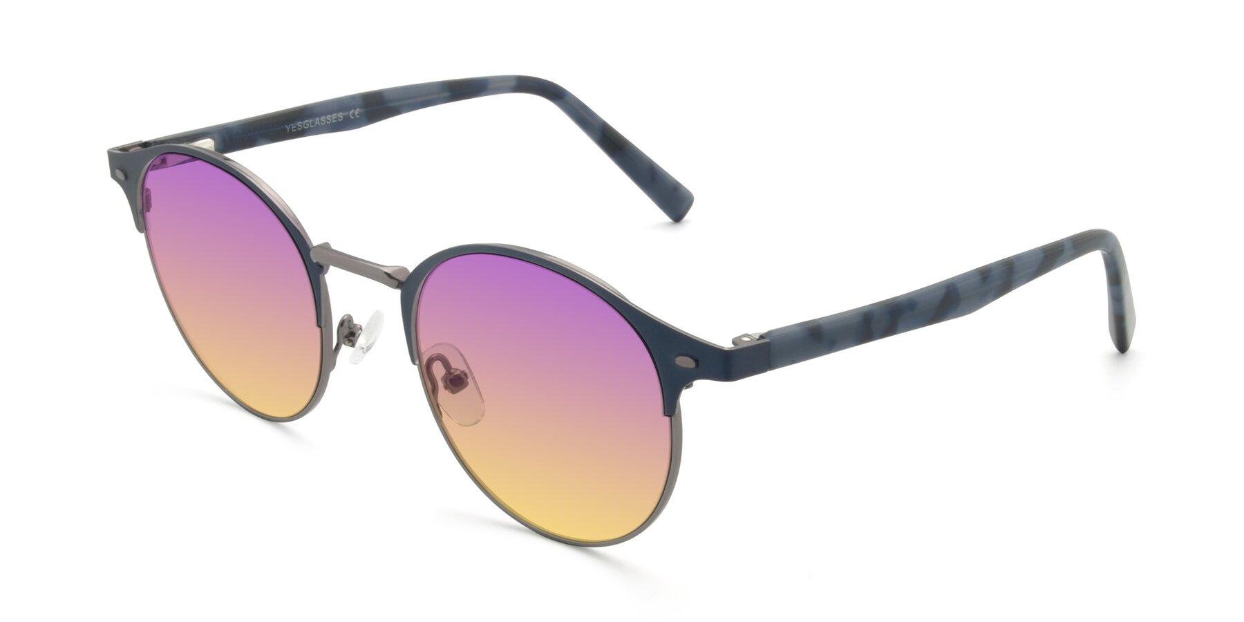 Angle of 9099 in Blue-Gunmetal with Purple / Yellow Gradient Lenses