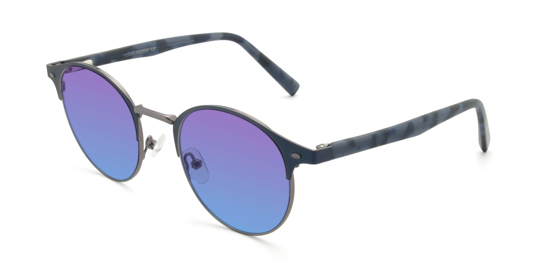 Angle of 9099 in Blue-Gunmetal with Purple / Blue Gradient Lenses