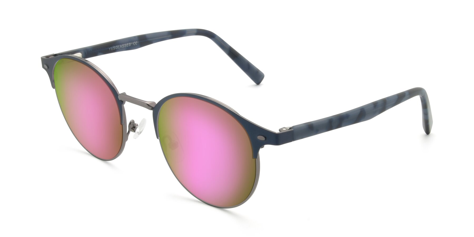 Angle of 9099 in Blue-Gunmetal with Pink Mirrored Lenses