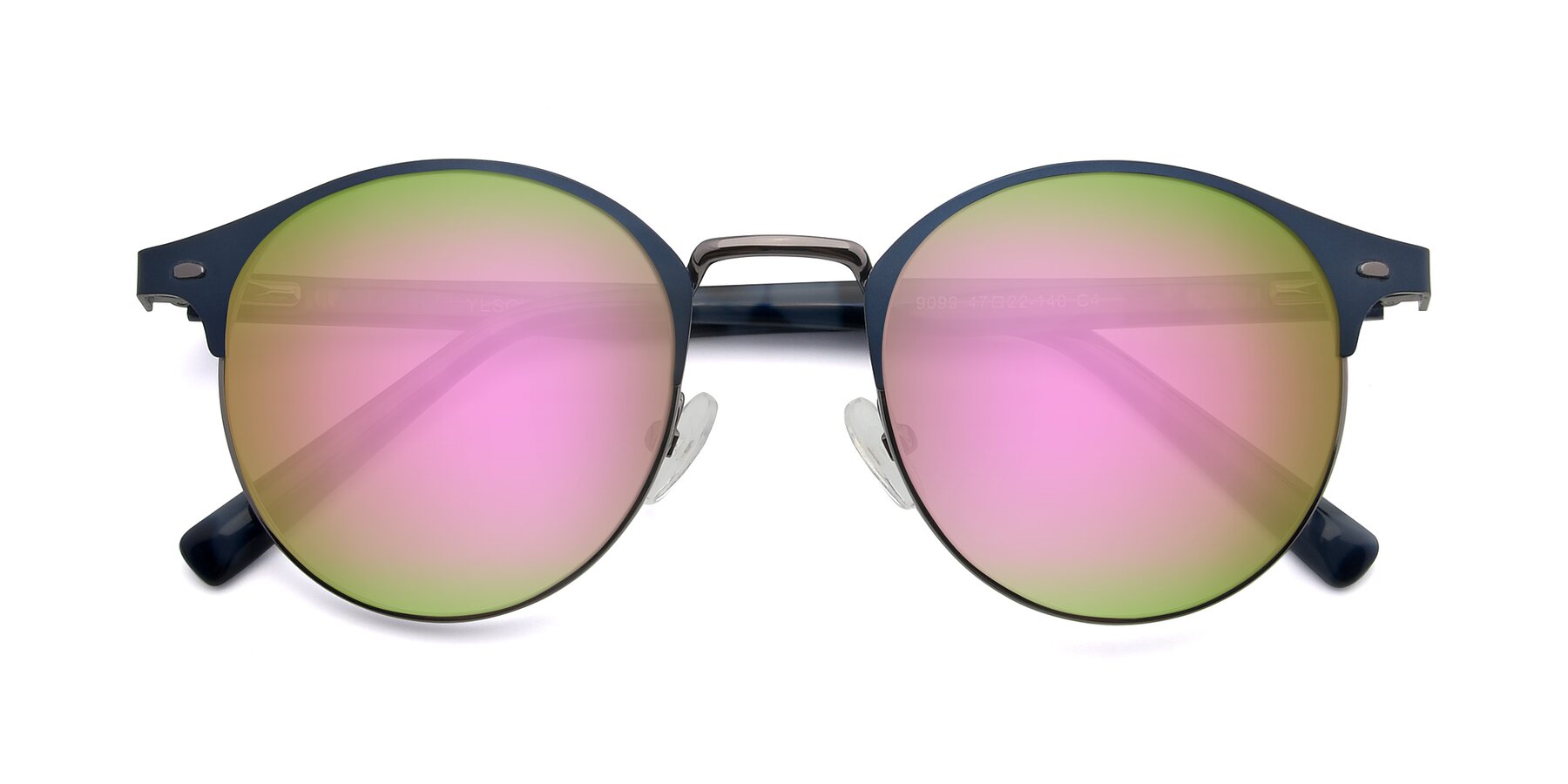 View of 9099 in Blue-Gunmetal with Pink Mirrored Lenses