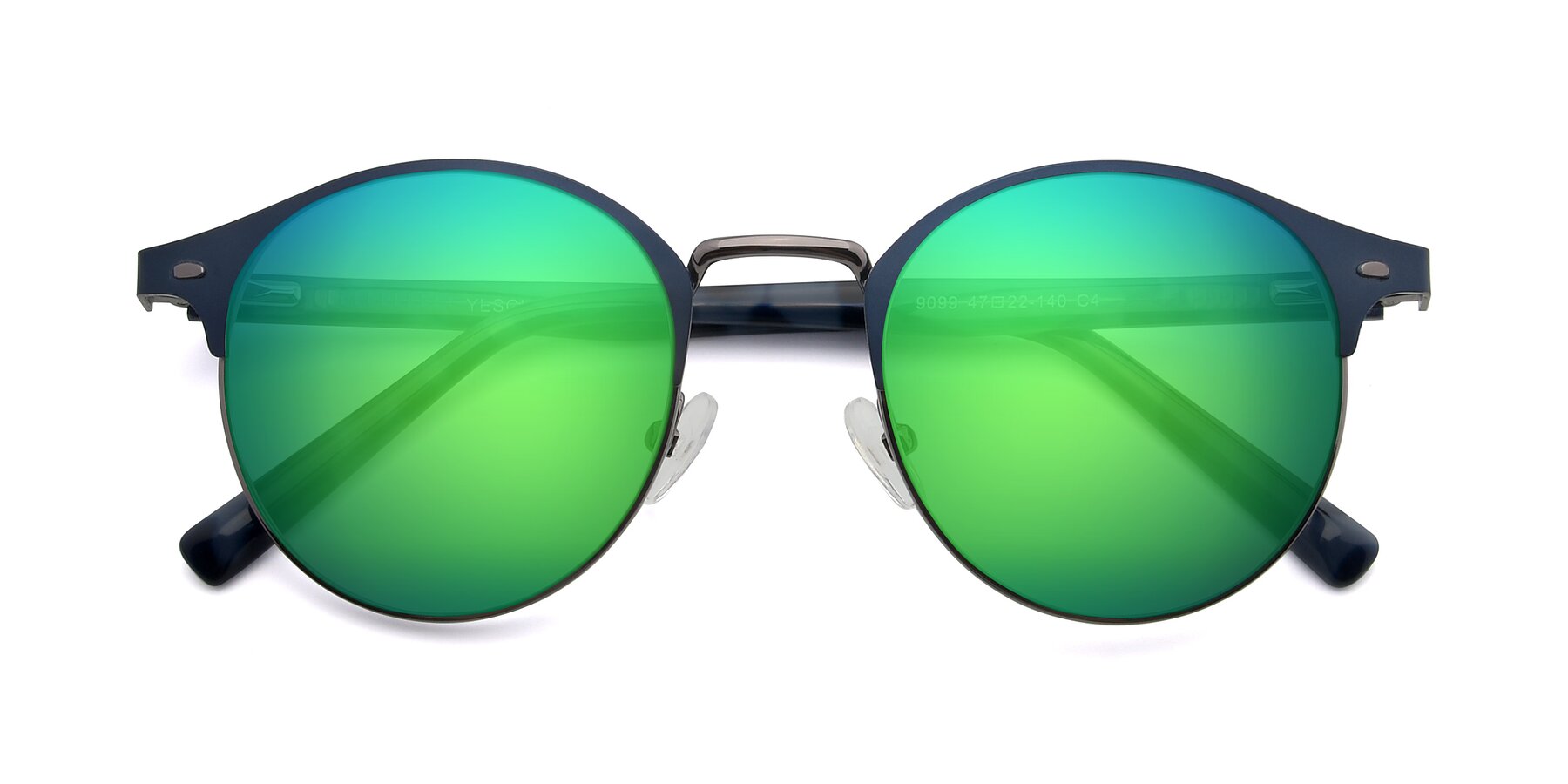 Folded Front of 9099 in Blue-Gunmetal with Green Mirrored Lenses
