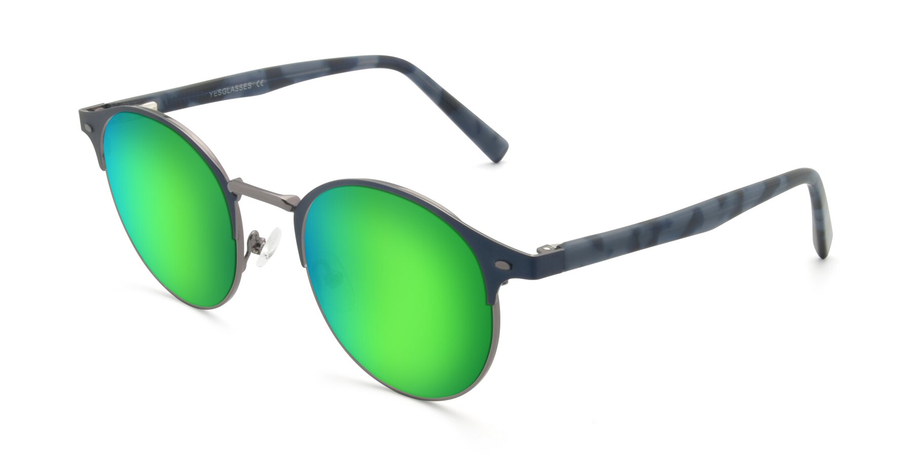 Angle of 9099 in Blue-Gunmetal with Green Mirrored Lenses