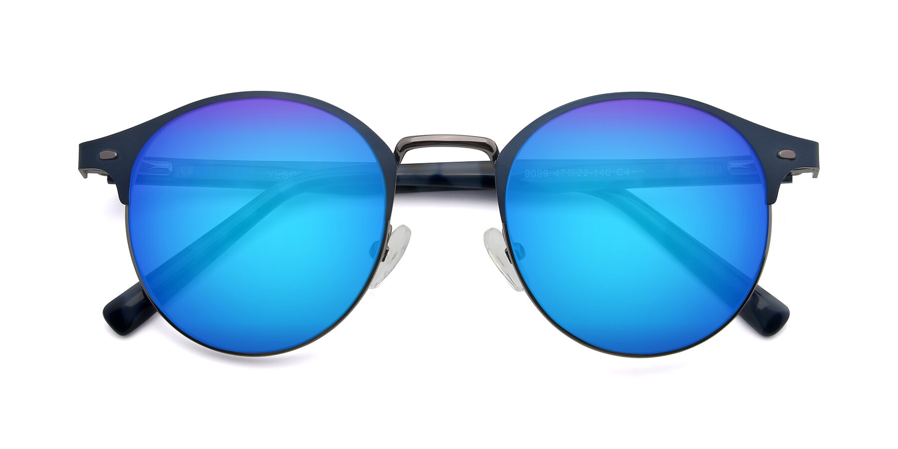 Folded Front of 9099 in Blue-Gunmetal with Blue Mirrored Lenses