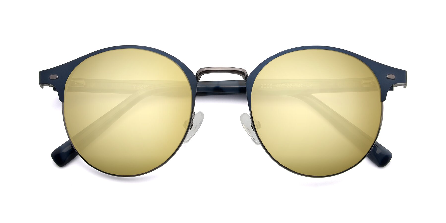 Folded Front of 9099 in Blue-Gunmetal with Gold Mirrored Lenses
