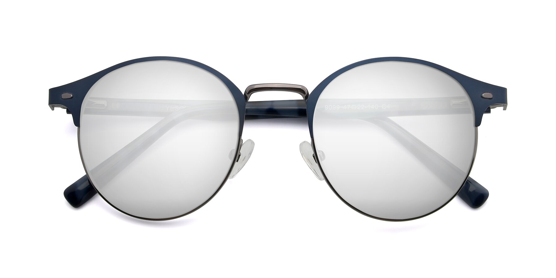 Folded Front of 9099 in Blue-Gunmetal with Silver Mirrored Lenses