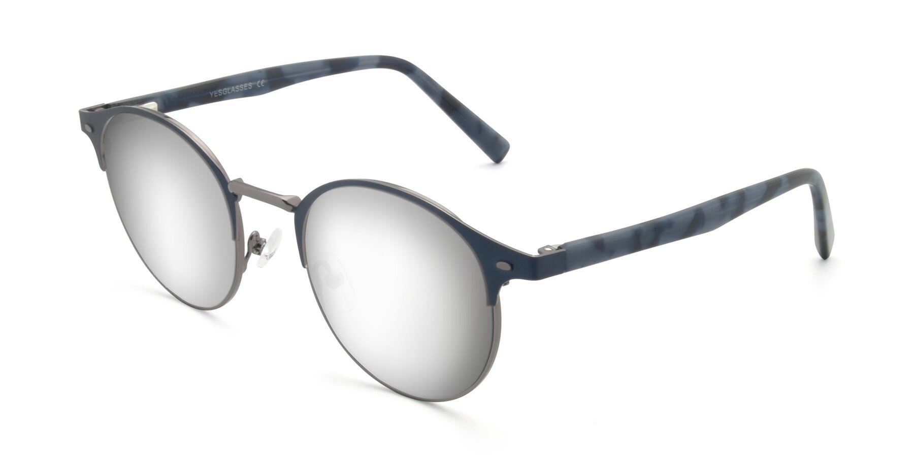 Angle of 9099 in Blue-Gunmetal with Silver Mirrored Lenses