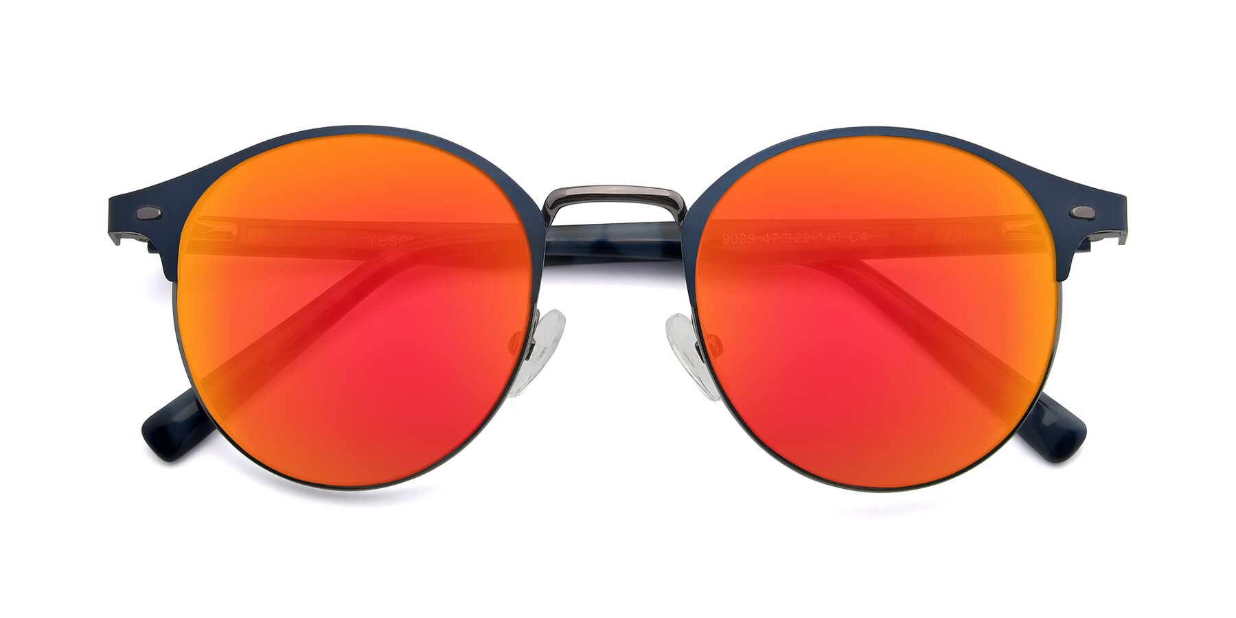 View of 9099 in Blue-Gunmetal with Red Gold Mirrored Lenses
