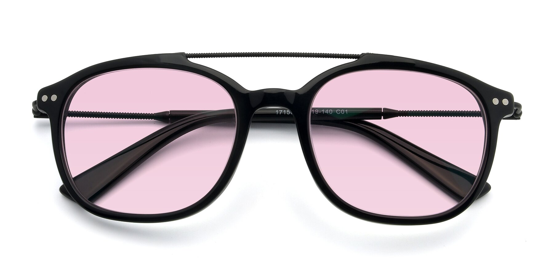 Folded Front of 17150 in Black with Light Pink Tinted Lenses