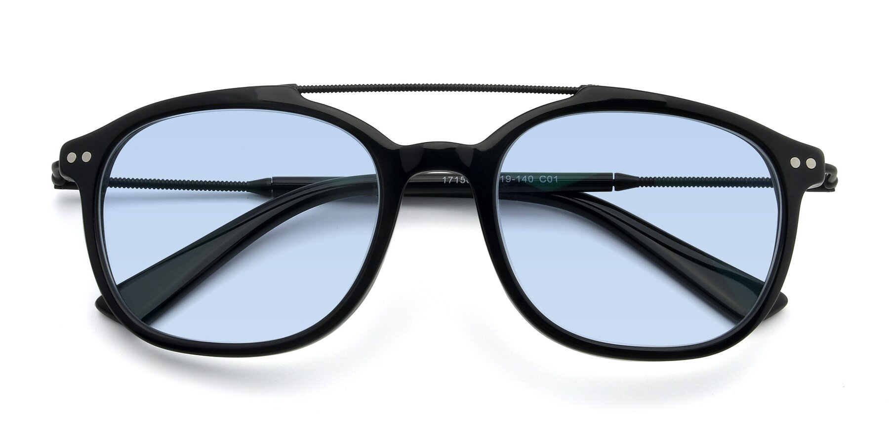 Folded Front of 17150 in Black with Light Blue Tinted Lenses